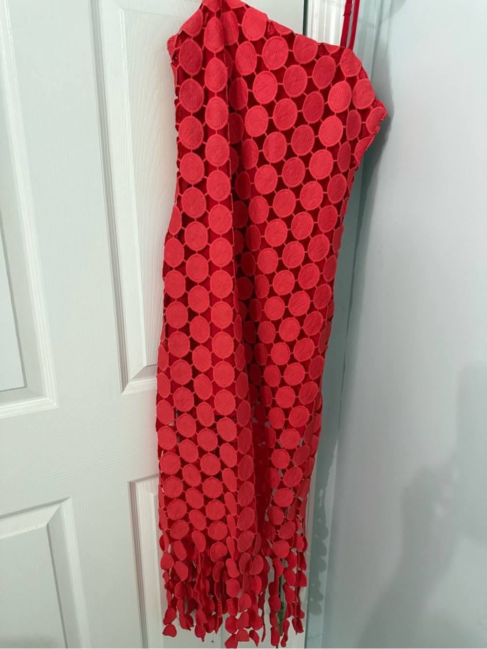 Red Maxi Dress with Circular Crochet Overlay